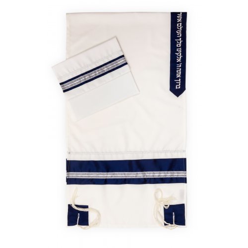Tallit Set with Blue-Silver Stripes -Ronit Gur