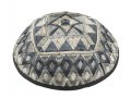 Tallit and Kippah and Bag with Embroidered Squares and Shapes, Blue - Yair Emanuel