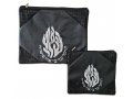 Tallit and Tefillin Bag Set, Black Faux Leather - Embroidered Breslev Flames