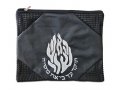Tallit and Tefillin Bag Set, Black Faux Leather - Embroidered Breslev Flames