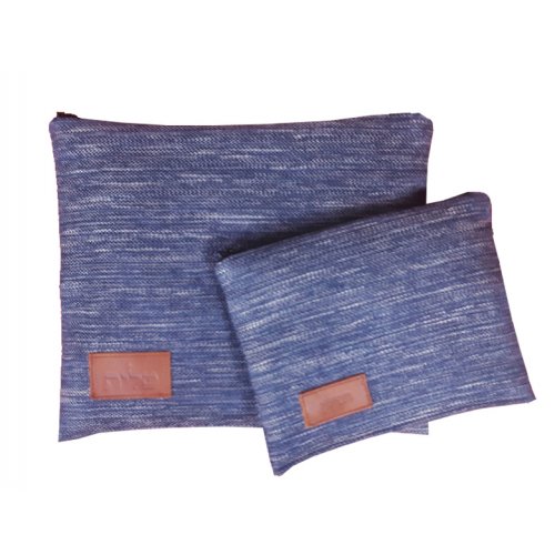 Tallit and Tefillin Bag Set, Dark Blue Woven Fabric - Ronit Gur