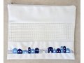Tallit and Tefillin Bag Set, White Faux Leather - Embroidered Jerusalem Images