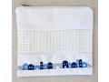Tallit and Tefillin Bag Set, White Faux Leather - Embroidered Jerusalem Images