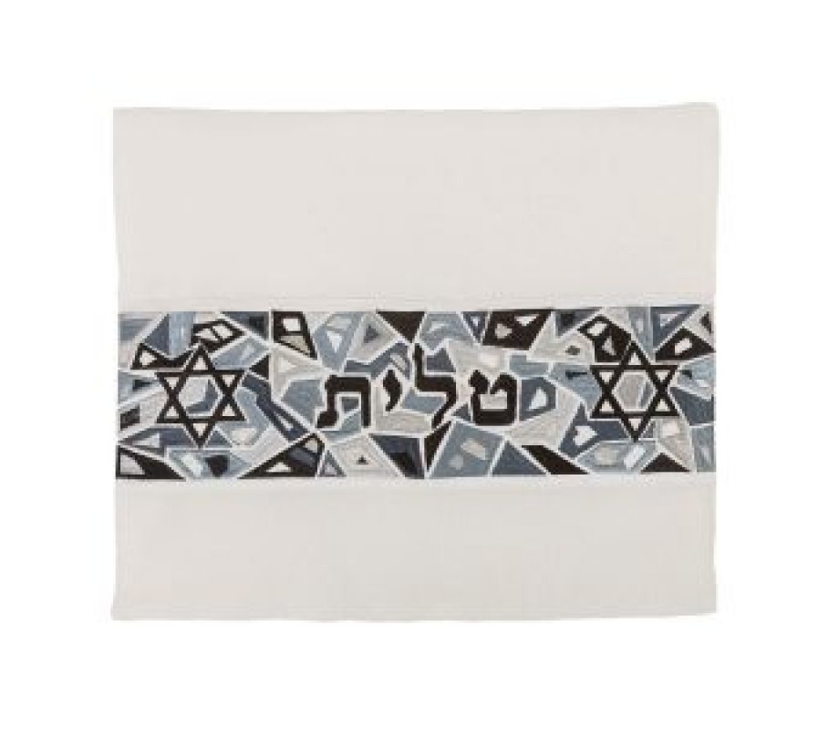 Tallit and Tefillin Bag Set with Star of David on Mosaic, Black - Yair Emanuel