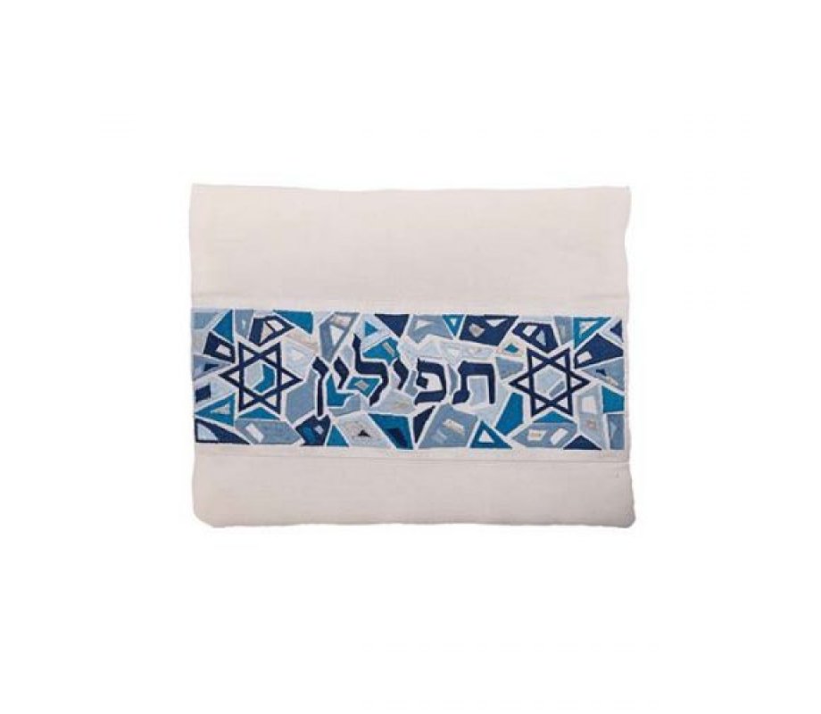 Tallit and Tefillin Bag Set with Star of David on Mosaic, Blue - Yair Emanuel