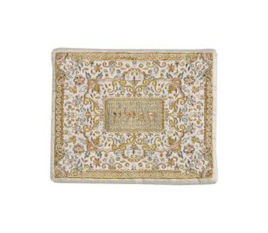 Tallit and Tefillin Bag with Full Embroidery, Gold and Silver Flowers - Yair Emanuel