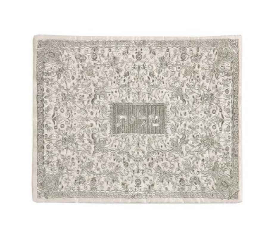 Tallit and Tefillin Bag with Full Embroidery, Silver Flowers - Yair Emanuel