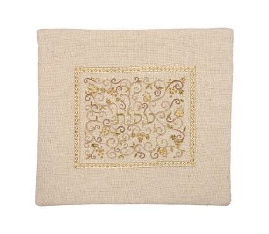 Tallit and Tefillin Bags Sold Separately with Embroidered Pomegranate Vines, Gold - Yair Emanuel