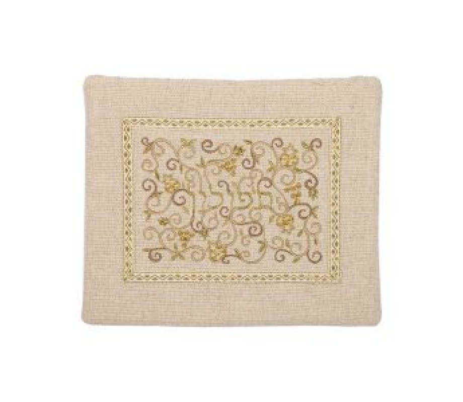 Tallit and Tefillin Bags Sold Separately with Embroidered Pomegranate Vines, Gold - Yair Emanuel