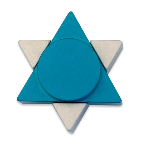 Teal Anodized Aluminum Travel Shabbat Candlesticks, Star Of David - Avner Agayof