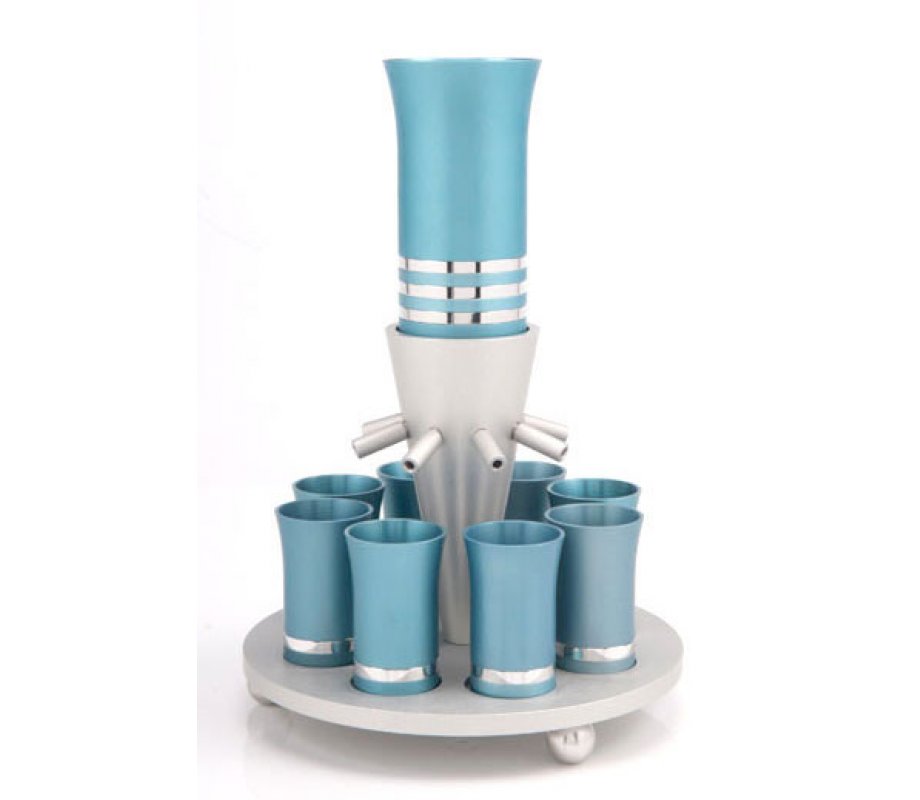 Teal-Silver Kiddush Wine Fountain - Agayof