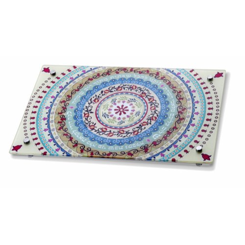 Tempered Glass Challah Board - Colorful Circular Design by Dorit Judaica