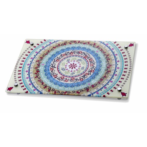 Tempered Glass Challah Board - Colorful Circular Design by Dorit Judaica