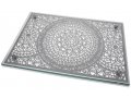 Tempered Glass Challah Board, Flowerburst Design & Shabbat Blessings - Dorit Judaica