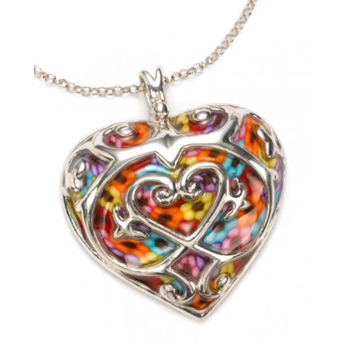 Thousand-Flowers Colorful Heart Pendant by Adina Plastelina