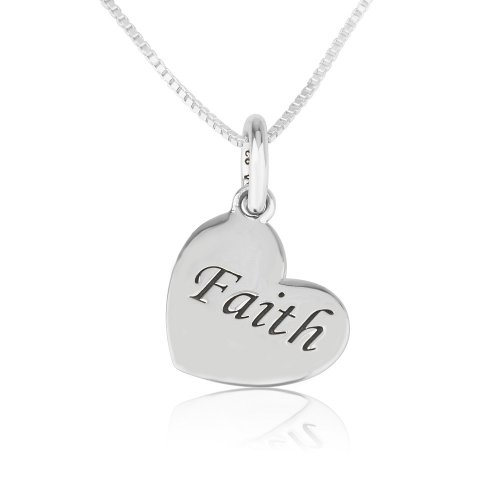 Tilted Heart Pendant Necklace, Faith, You Are Always in My Heart - Sterling Silver