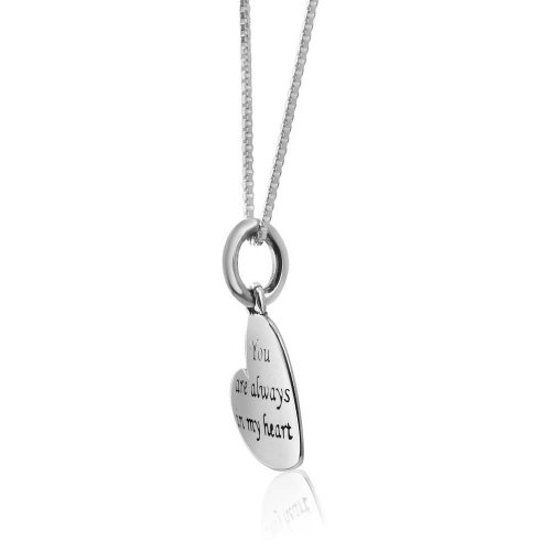 Tilted Heart Pendant Necklace, Faith, You Are Always in My Heart - Sterling Silver