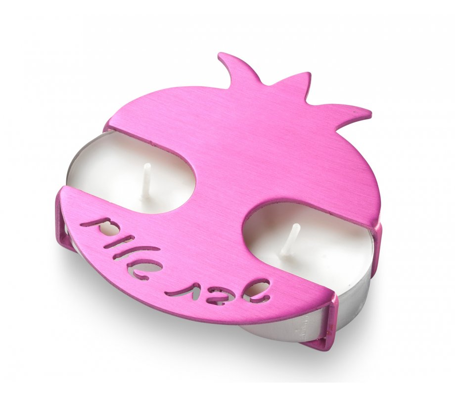 Travel Shabbat Candlesticks Pomegranate Design, Pink - Adi Sidler