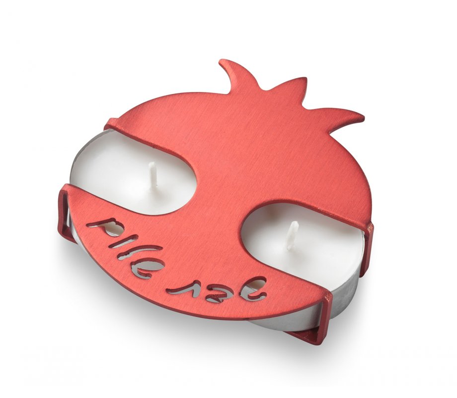 Travel Shabbat Candlesticks Pomegranate Shape, Red - Adi Sidler