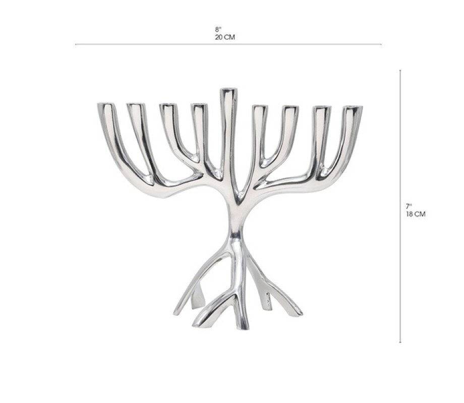 Tree of Life Aluminum Chanukah Menorah, Silver - Yair Emanuel