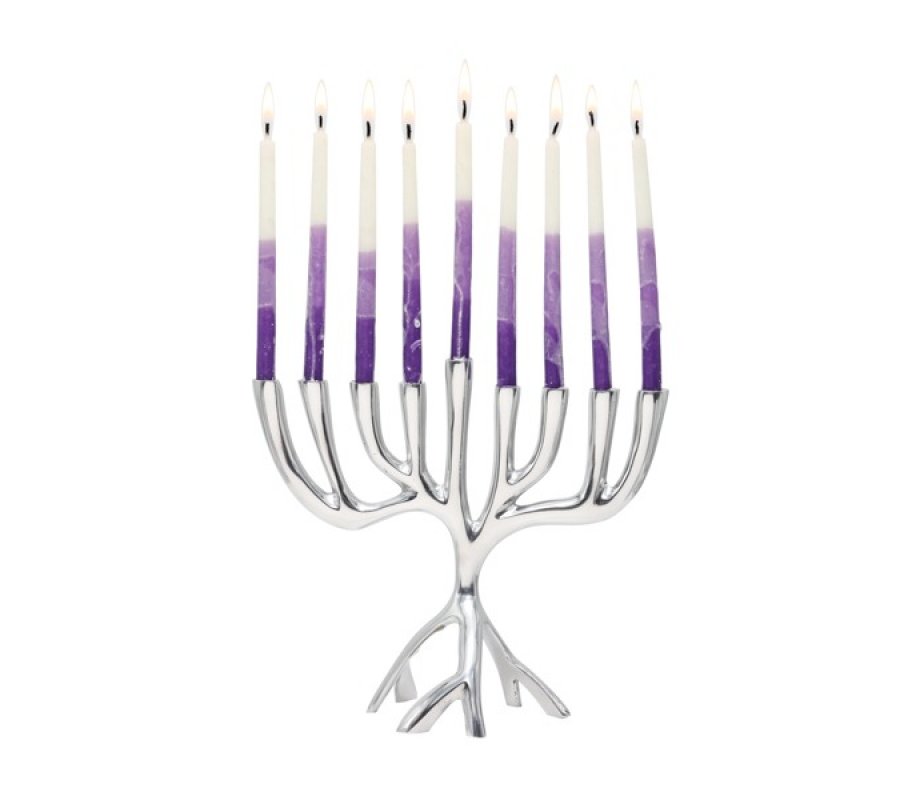 Tree of Life Aluminum Chanukah Menorah, Silver - Yair Emanuel