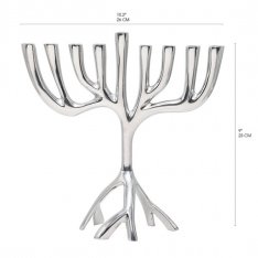 Tree of Life Aluminum Chanukah Menorah, Silver, Large - Yair Emanuel