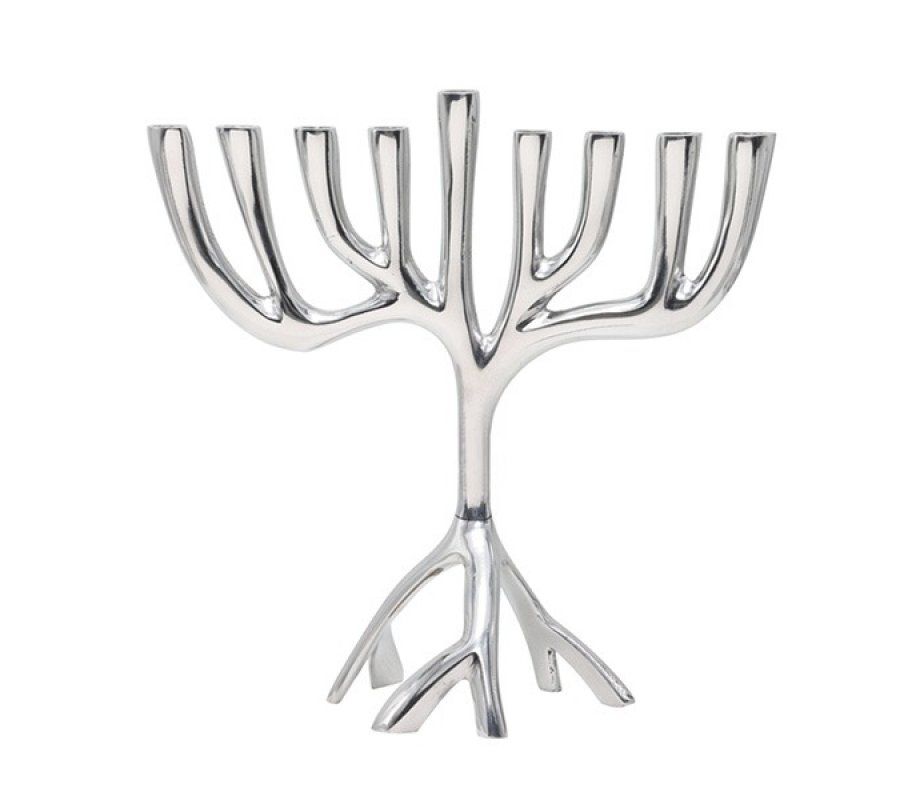 Tree of Life Aluminum Chanukah Menorah, Silver, Large - Yair Emanuel