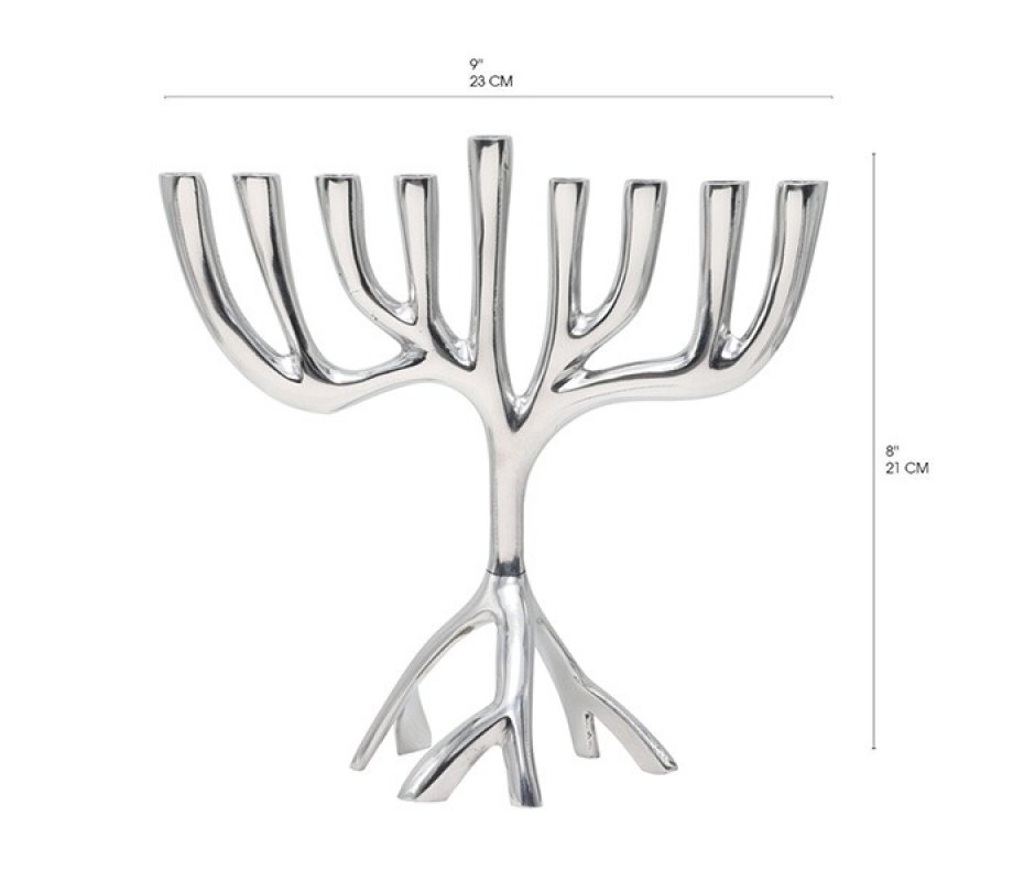 Tree of Life Aluminum Chanukah Menorah, Silver, Medium - Yair Emanuel