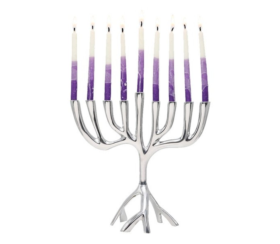 Tree of Life Aluminum Chanukah Menorah, Silver, Medium - Yair Emanuel