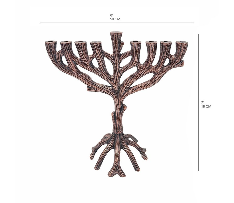 Tree of Life Metal Chanukah Menorah, Bronze - Yair Emanuel