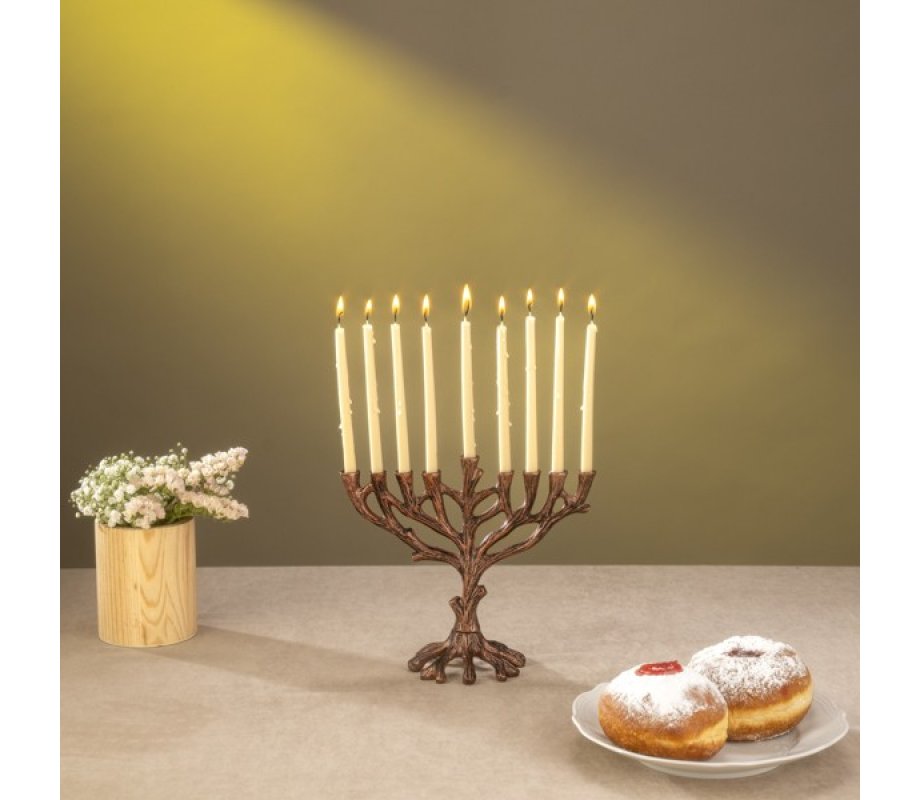 Tree of Life Metal Chanukah Menorah, Bronze - Yair Emanuel