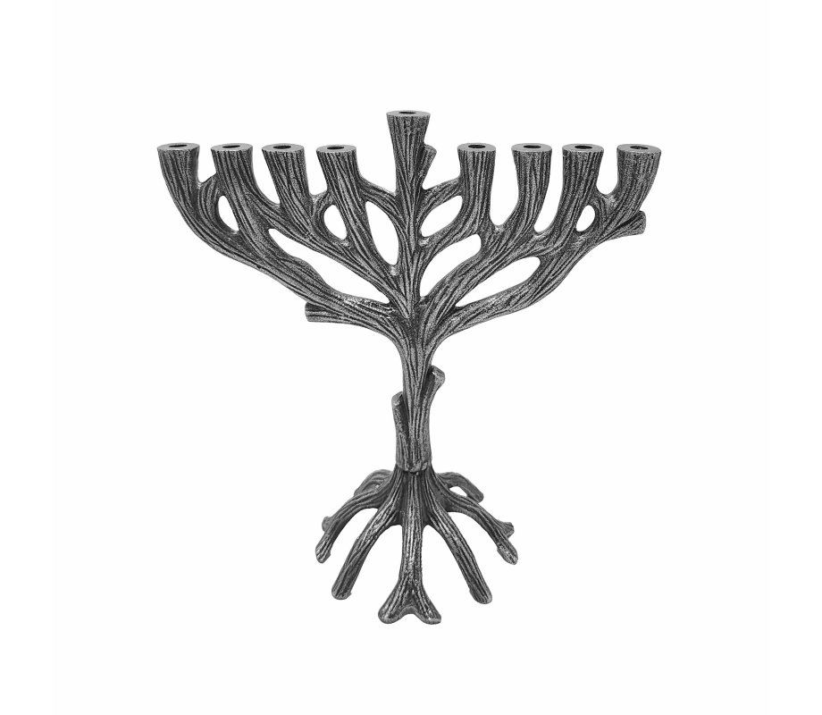 Tree of Life Metal Chanukah Menorah, Silver Color - Yair Emanuel