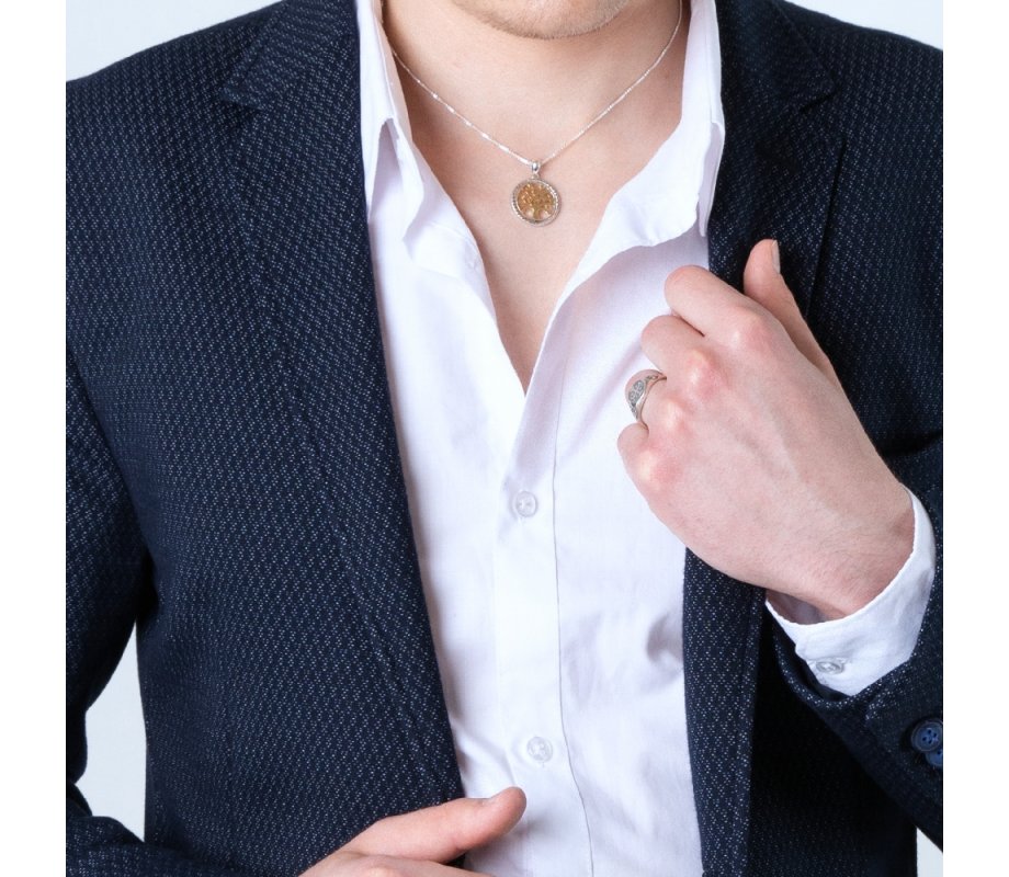 Tree of Life Pendant Necklace in Circular Pendant - Sterling Silver and 14K Gold Plate