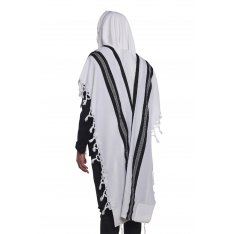 Turkish Style Non Slip Wool Tallit with Lining - Black Stripes