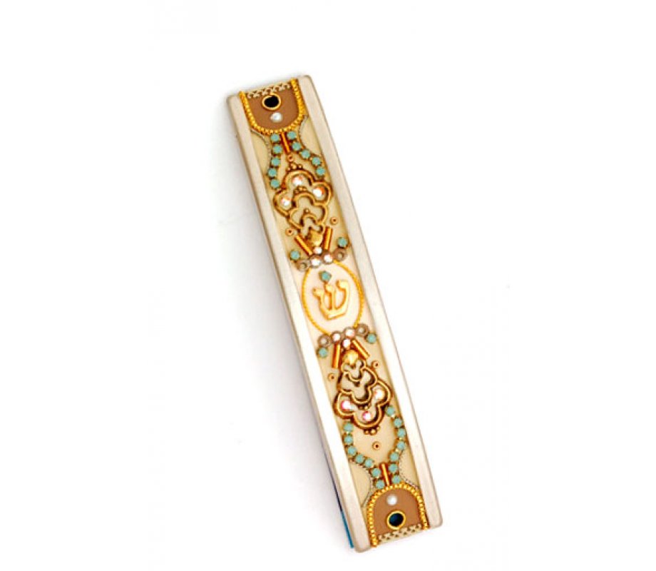 Turquoise Crystal Curved Mezuzah Case - Shahaf