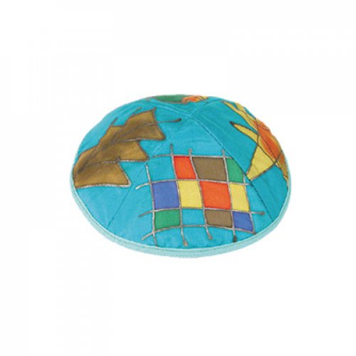 Turquoise Hand Painted Silk Kippah, Twelve Tribes Images - Yair Emanuel