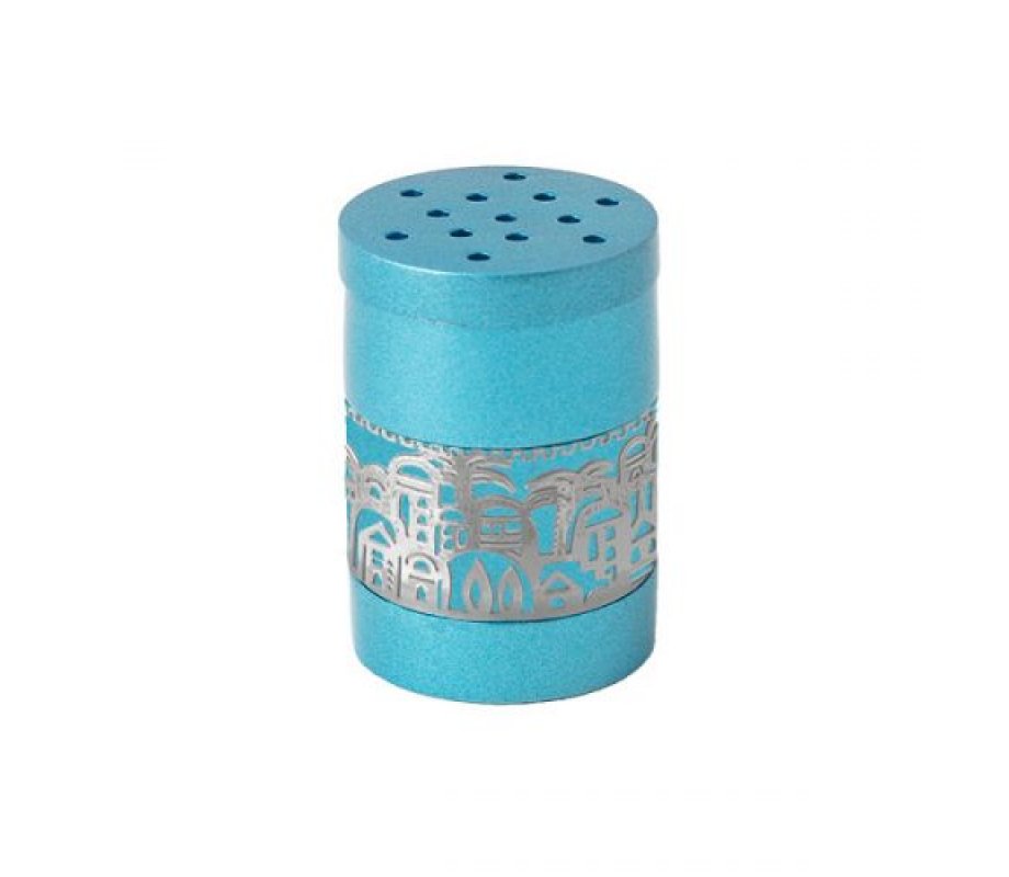 Turquoise Havdalah Besamim Spice Holder with Silver Jerusalem Cutout - Yair Emanuel