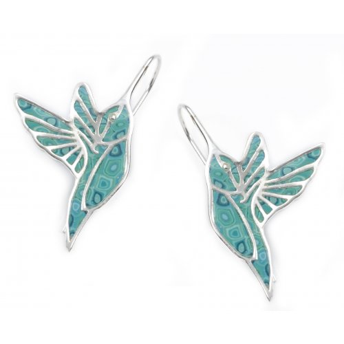 Turquoise Hummingbird Silver Earrings by Adina Plastelina