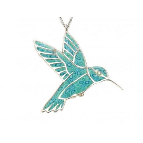 Turquoise Hummingbird Silver Pendant by Adina Plastelina