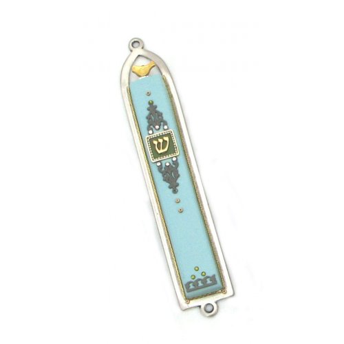 Turquoise Mezuzah Case with Dove - Shahaf