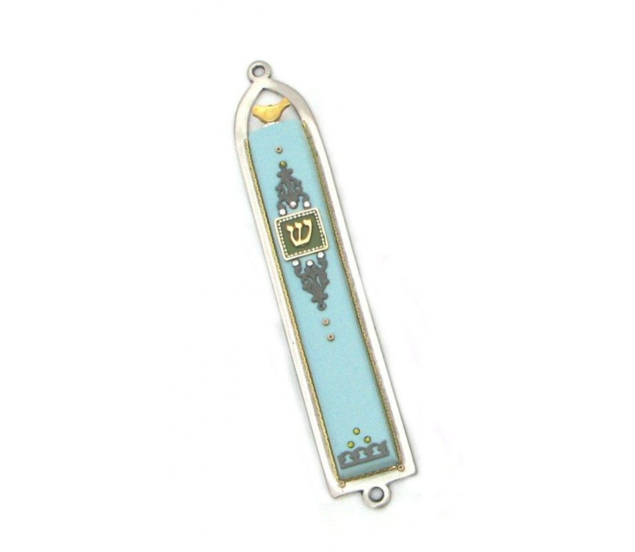 Turquoise Mezuzah Case with Dove - Shahaf
