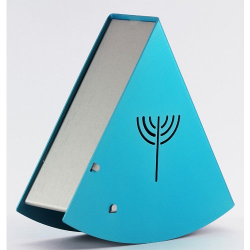 Turquoise Rocking Charity Box Matan Be'seter & Menorah Motif - by Shraga Landesman