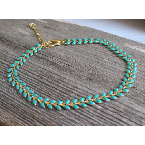 Turquoise and Gold Laurel Wreath Anklet by Gal Cohen