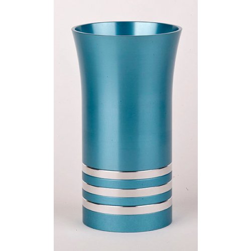 Turquoise with Stripes Anodized Aluminium Kiddush Cup by Agayof