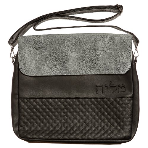 Two Tone Faux Leather Prayer Shawl Bag with Shoulder Strap - Black and Gray