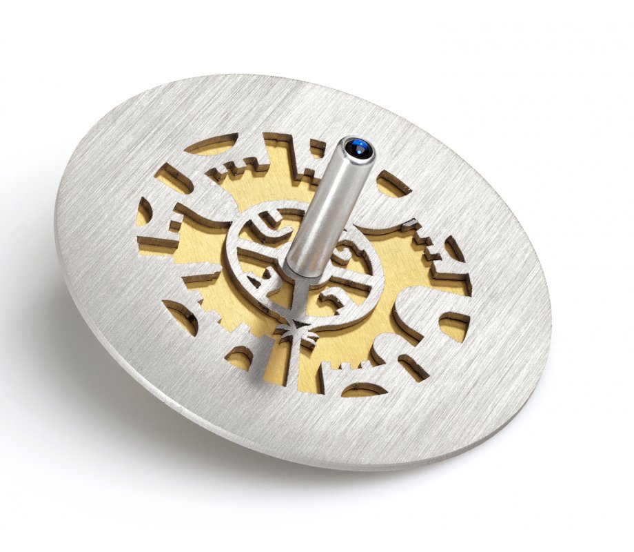 Two Tone Hanukkah Dreidel and Stand with Cutout Jerusalem Design, Gold - Adi Sidler