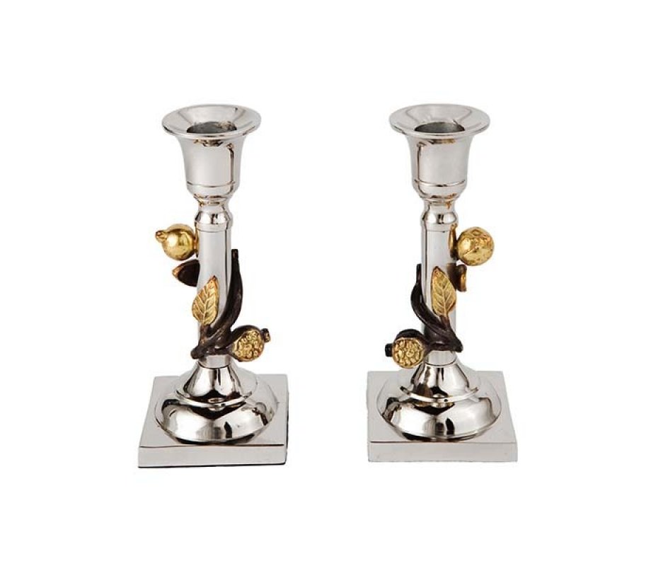 Two Tone Leaf Design Metal Candlesticks - Yair Emanuel