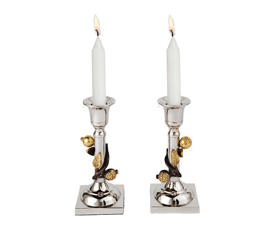 Two Tone Leaf Design Metal Candlesticks - Yair Emanuel