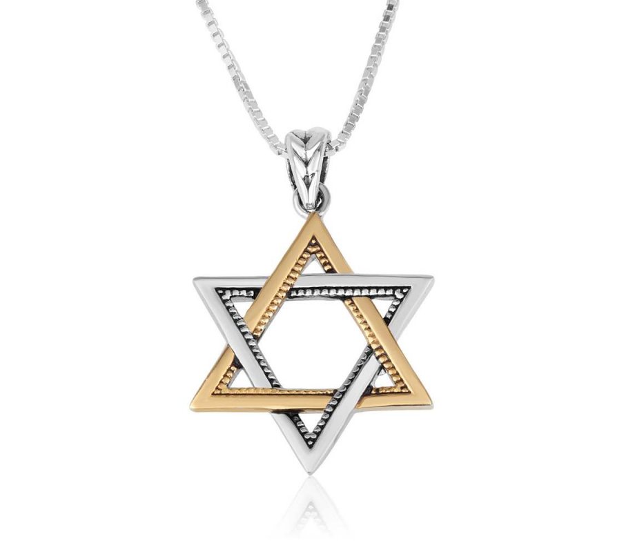 Two Tone Pendant Necklace – Sterling Silver and 15K Gold Plated Star of David