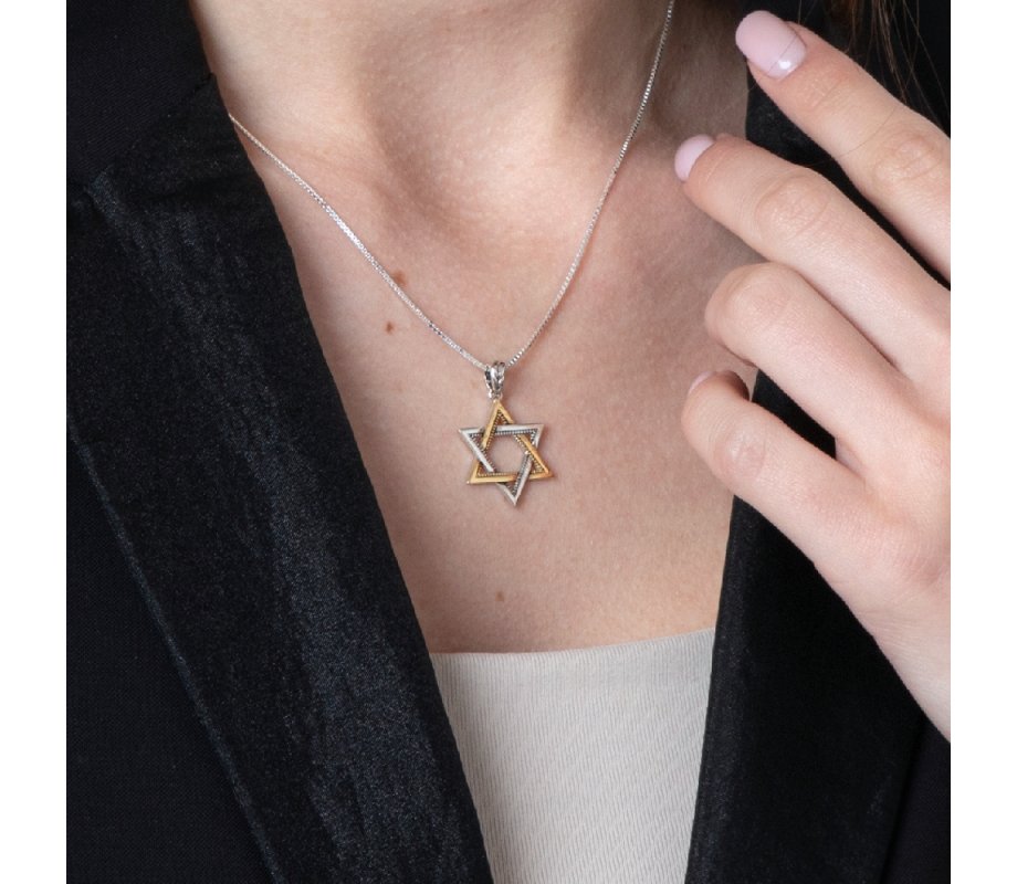 Two Tone Pendant Necklace – Sterling Silver and 15K Gold Plated Star of David